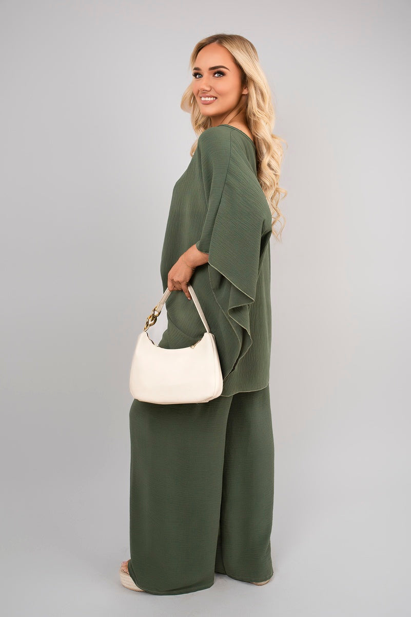 Batwing Top and Drawstring Wide Leg Trousers Co-ord Set