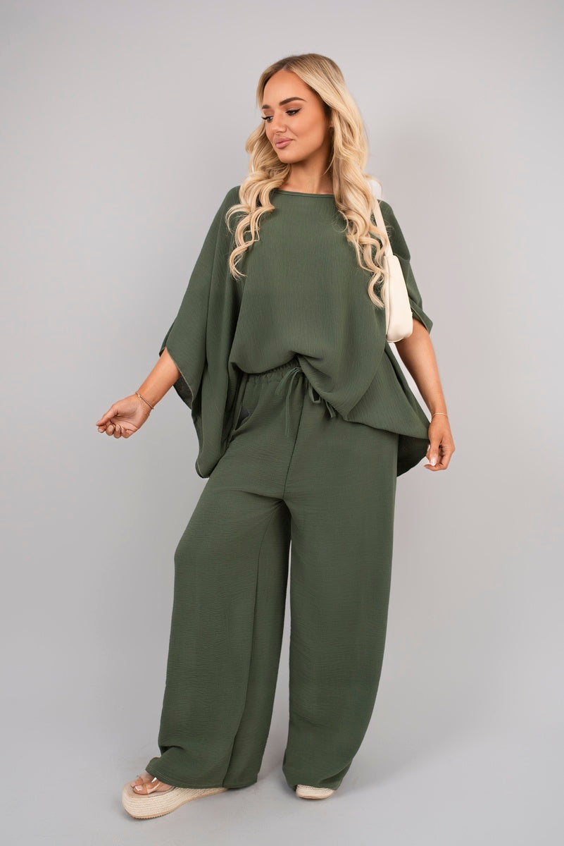 Batwing Top and Drawstring Wide Leg Trousers Co-ord Set