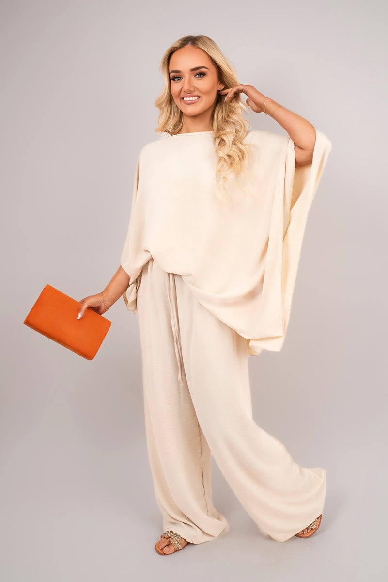 Batwing Top and Drawstring Wide Leg Trousers Co-ord Set