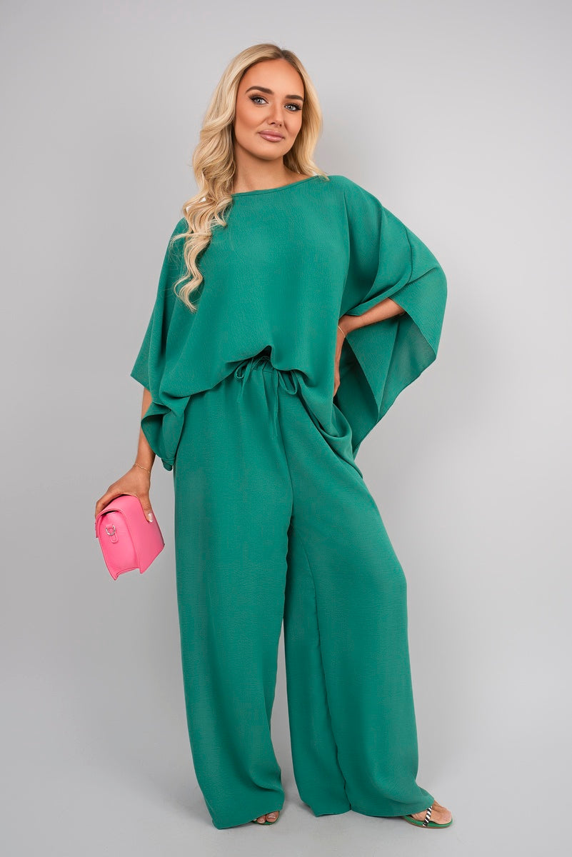 Batwing Top and Drawstring Wide Leg Trousers Co-ord Set