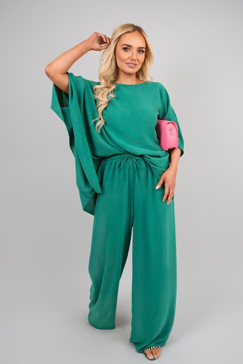 Batwing Top and Drawstring Wide Leg Trousers Co-ord Set