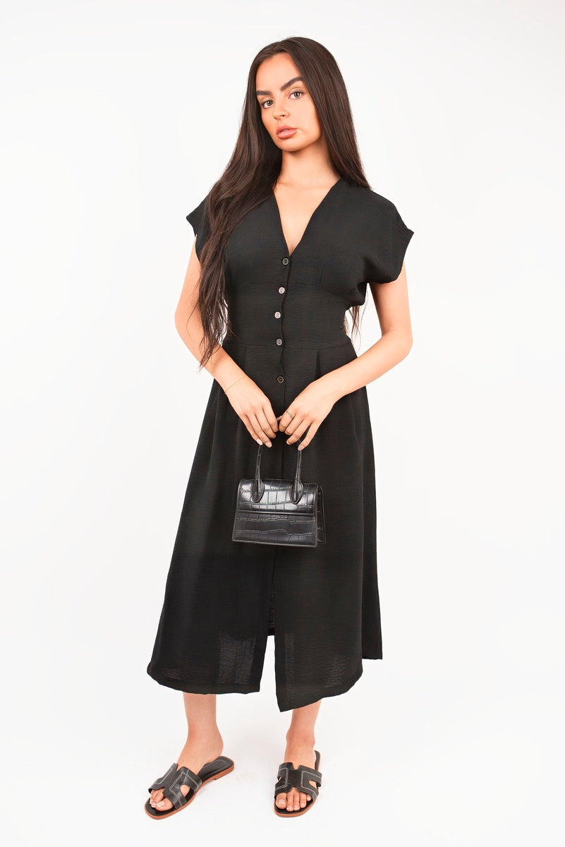 Button Down Cap Sleeve Midi Dress