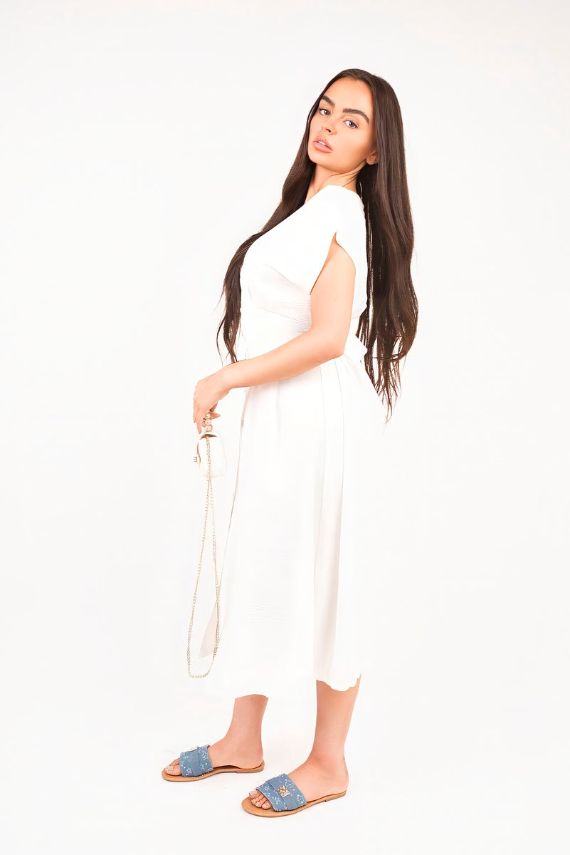 Button Down Cap Sleeve Midi Dress
