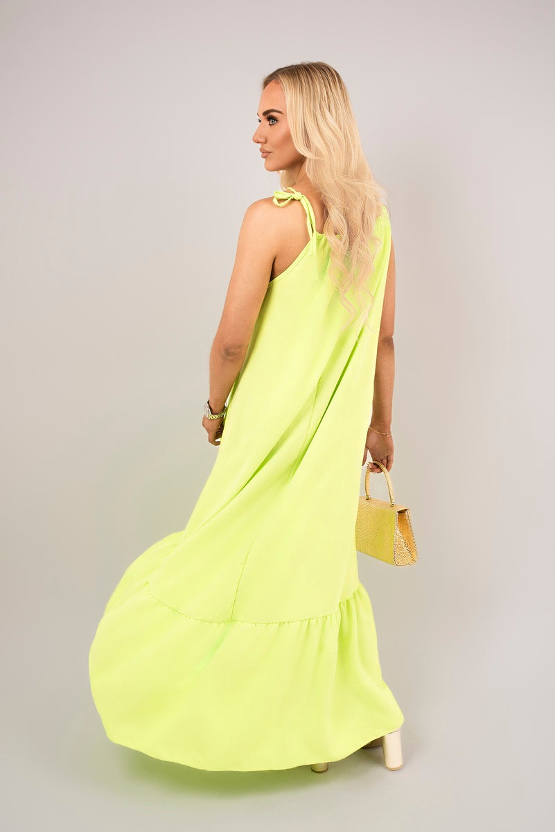 Sleeveless Beaded Halter Neck Maxi Dress with Tiered Hem