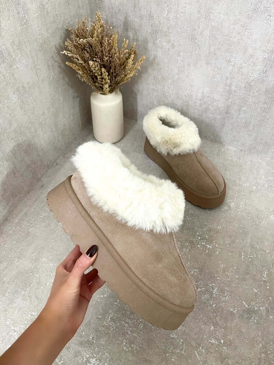 Faux Fur Trim Platform Ankle Boots