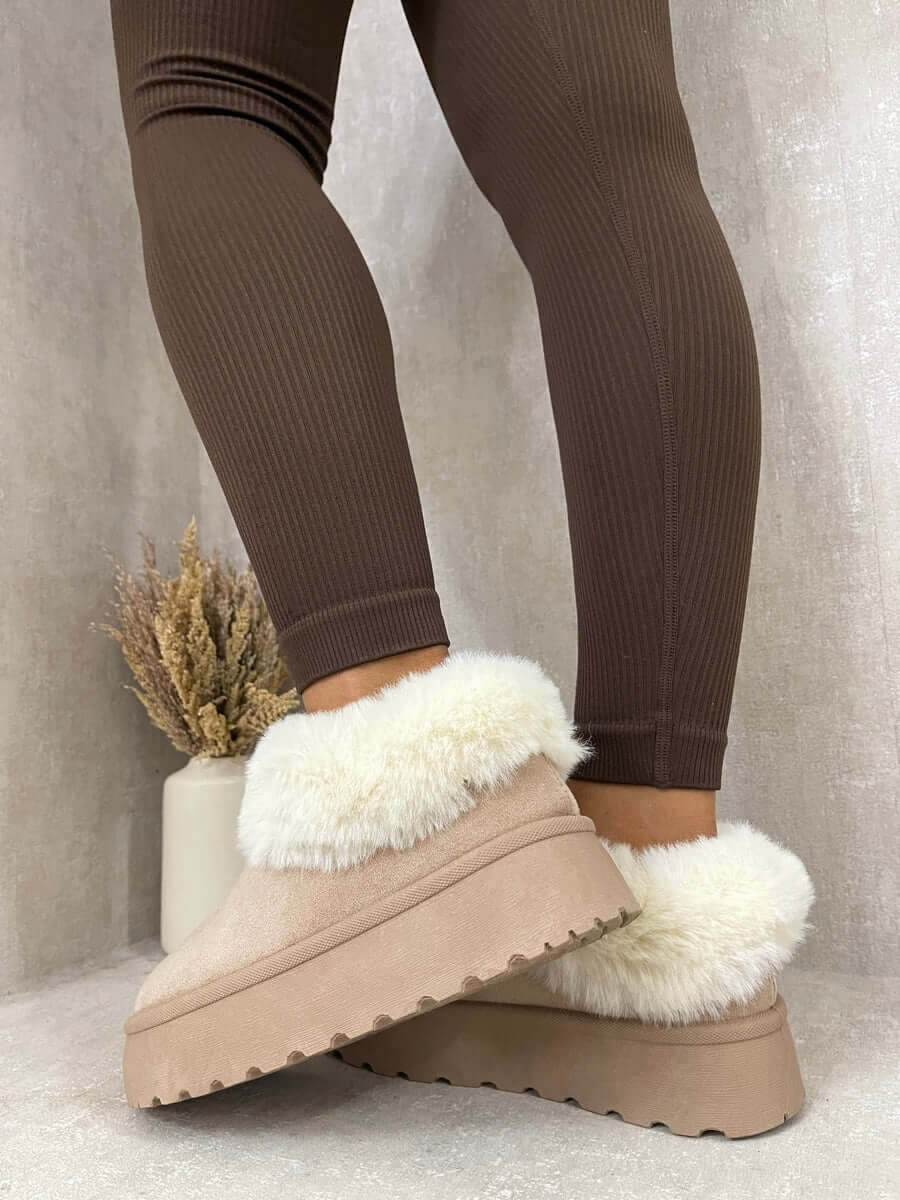 Faux Fur Trim Platform Ankle Boots