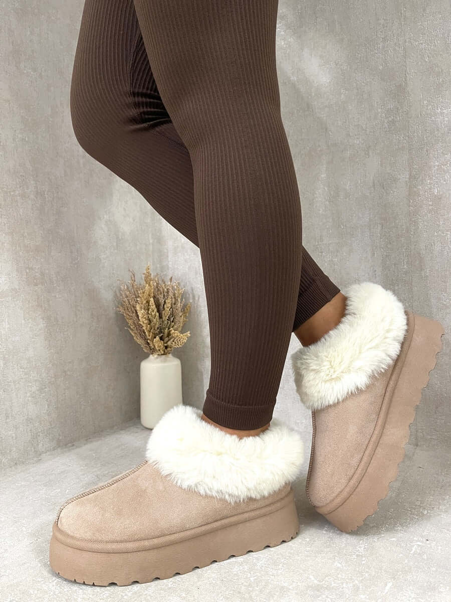 Faux Fur Trim Platform Ankle Boots