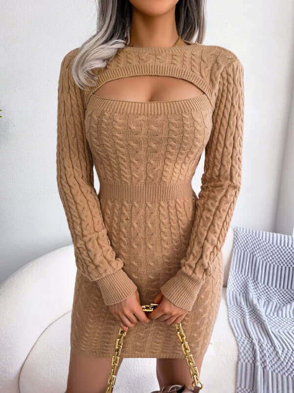 Women&#39;s sexy hollow out fried dough twist waist bag hip skirt fur dress
