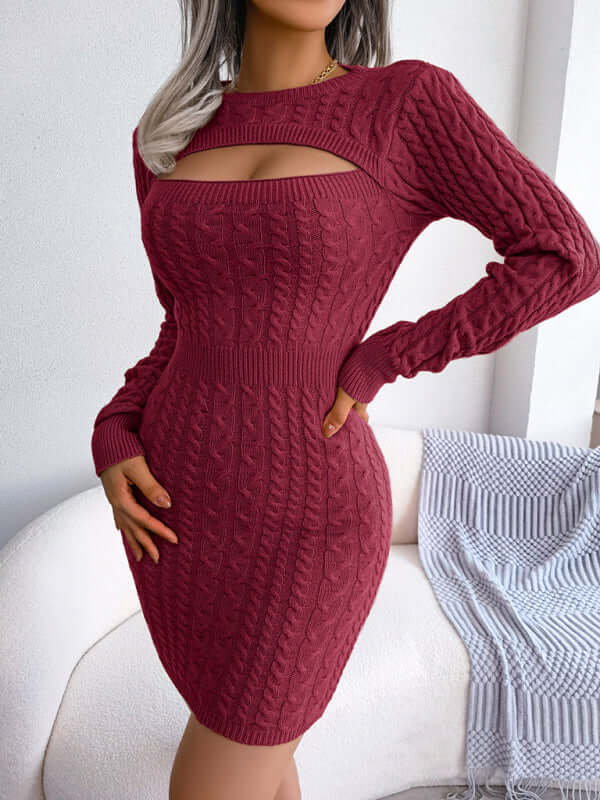 Women&#39;s sexy hollow out fried dough twist waist bag hip skirt fur dress