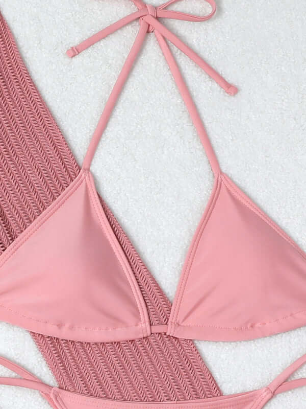 New mesh hollow drawstring swimsuit swimsuit bikini three-piece set