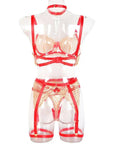 Gold Wave Embroidered Bra &amp; Panty Set with Red Frame - Little Miss Vanilla