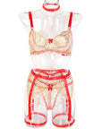 Gold Wave Embroidered Bra &amp; Panty Set with Red Frame - Little Miss Vanilla