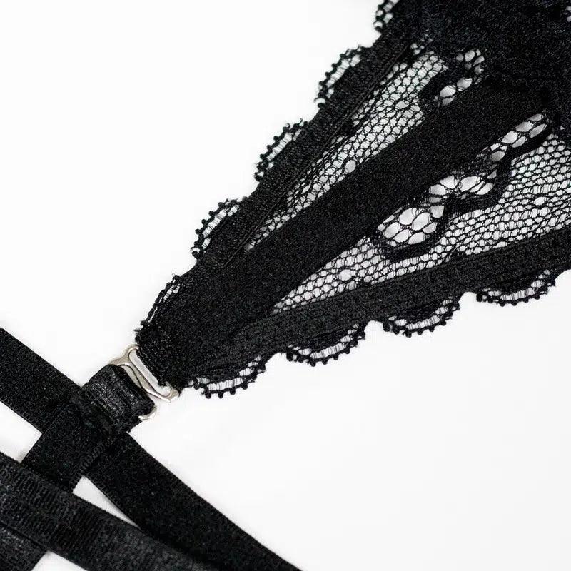 Black Lace Bra Set with Crossover Halter Neck - Little Miss Vanilla