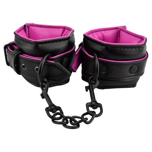 Bound to Please Pink &amp; Black Ankle Cuffs - Sydney Rose Lingerie 
