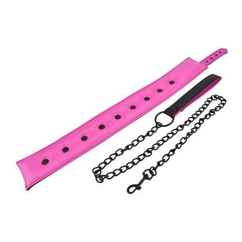 Bound to Please Pink & Black Bondage Collar & Leash - Sydney Rose Lingerie 