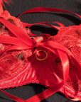 Christmas Sheer Mesh 3-Piece Bra Set with Embroidered Flowers - Little Miss Vanilla