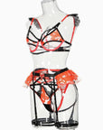 Contrasting Sheer Lace Trio with Ruffled Garters - Little Miss Vanilla