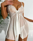 Floral Lace Bow See Through Chemise - Little Miss Vanilla