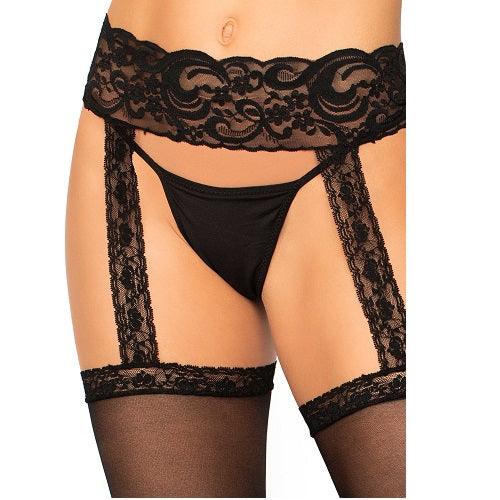 Leg Avenue Sheer Thigh High Stockings with attached Lace Garterbelt - Sydney Rose Lingerie 