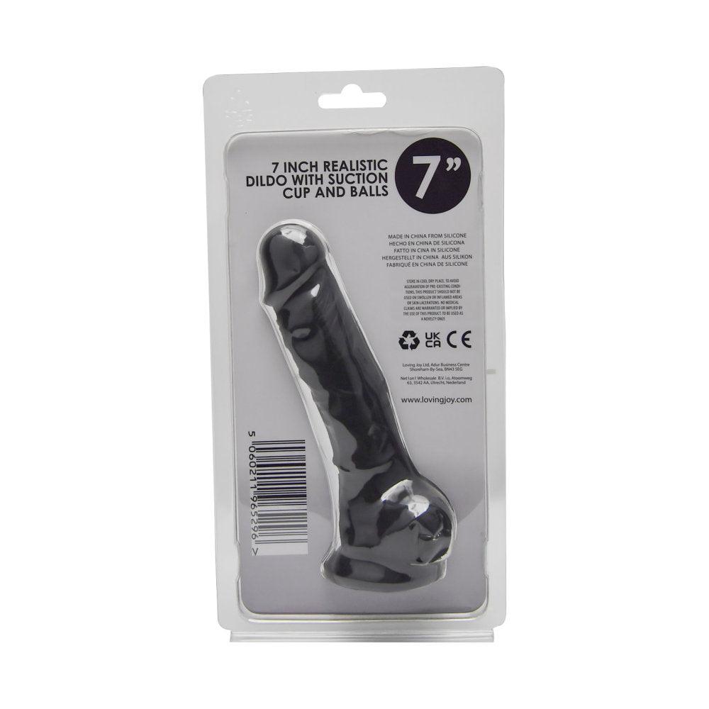 Loving Joy 7 Inch Realistic Silicone Dildo with Suction Cup and Balls Black - Sydney Rose Lingerie 