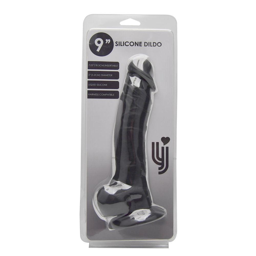 Loving Joy 9 Inch Realistic Silicone Dildo with Suction Cup and Balls Black - Sydney Rose Lingerie 