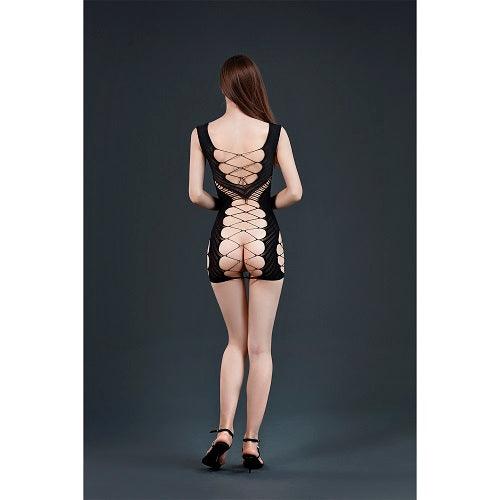 Moonlight Open Front and Back Criss-Cross Mini Dress One Size Black - Sydney Rose Lingerie 
