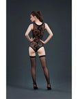 Moonlight Patterned Black Mesh Body with Stockings One Size - Sydney Rose Lingerie 