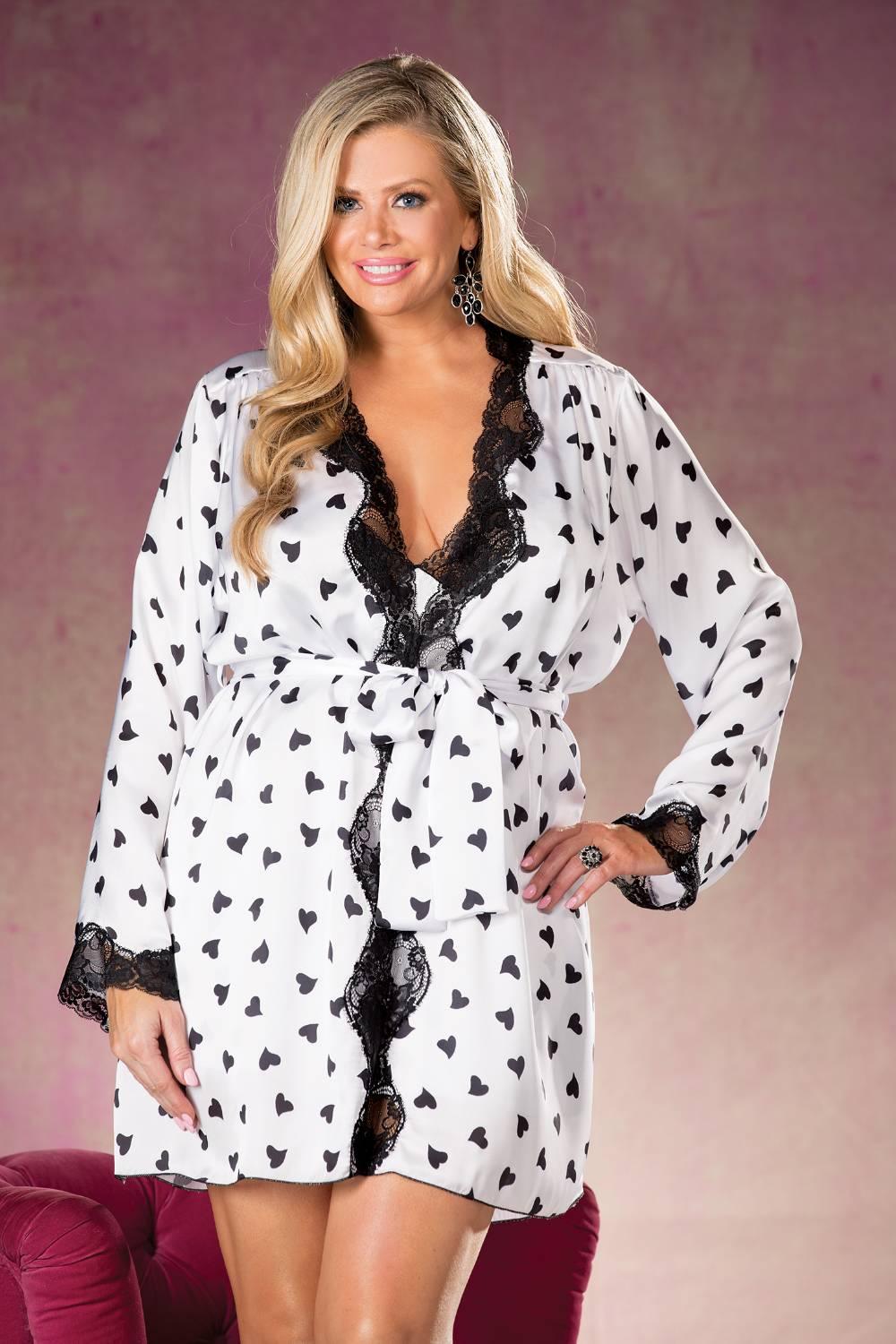 Shirley of Hollywood X25799 Heart Print &amp; Lace Robe - Sydney Rose Lingerie 