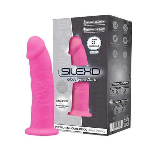 SilexD 6 inch Glow in the Dark Realistic Silicone Dual Density Dildo with Suction Cup Pink - Sydney Rose Lingerie 
