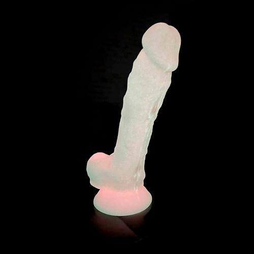SilexD 7 inch Glow in the Dark Realistic Silicone Dual Density Dildo with Suction Cup and Balls Pink - Sydney Rose Lingerie 