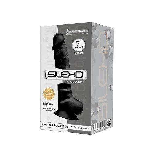 SilexD 7 inch Realistic Silicone Dual Density Dildo with Suction Cup and balls Black - Sydney Rose Lingerie 