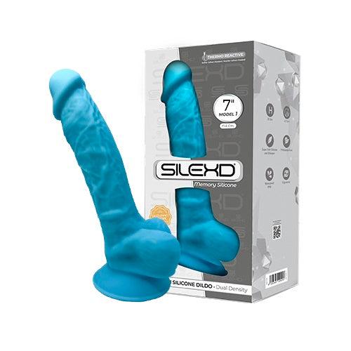 SilexD 7 inch Realistic Silicone Dual Density Dildo with Suction Cup and Balls Blue - Sydney Rose Lingerie 