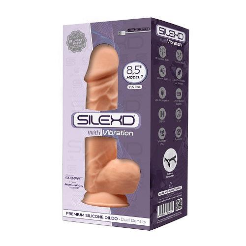 SilexD 8.5 inch Realistic Vibrating Silicone Dual Density Girthy Dildo with Suction Cup with Balls - Sydney Rose Lingerie 