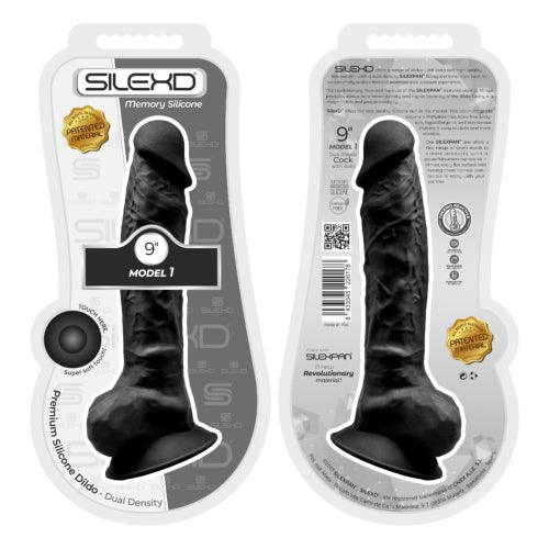 SilexD 9 inch Realistic Silicone Dual Density Dildo with Suction Cup with Balls Black - Sydney Rose Lingerie 
