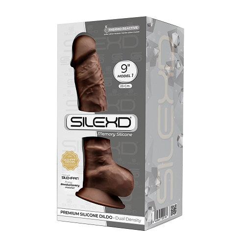 SilexD 9 inch Realistic Silicone Dual Density Dildo with Suction Cup with Balls Brown - Sydney Rose Lingerie 
