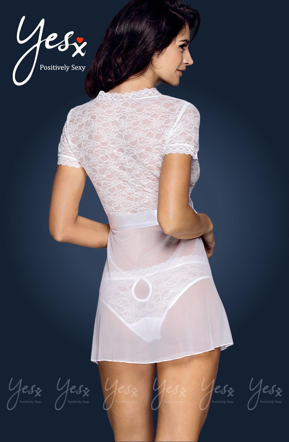 Yesx YX169 3pc Gown,panty & Belt White - Sydney Rose Lingerie 