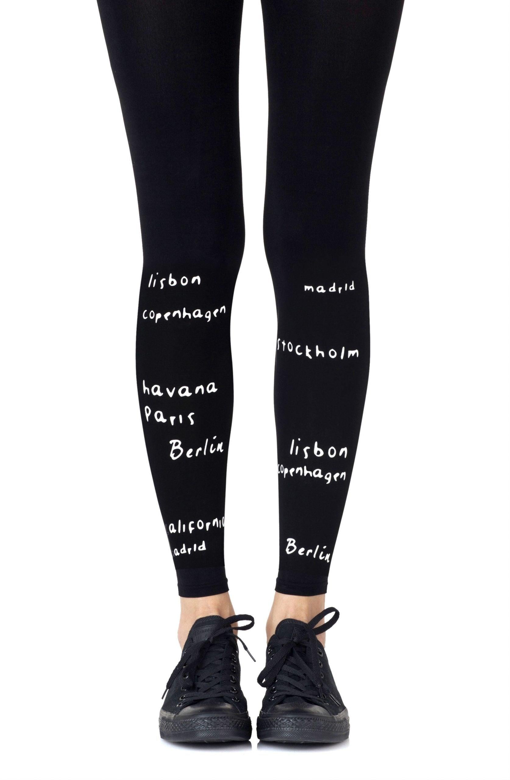 Zohara &quot;Bucket List&quot; White Print Footless Tights - Sydney Rose Lingerie 