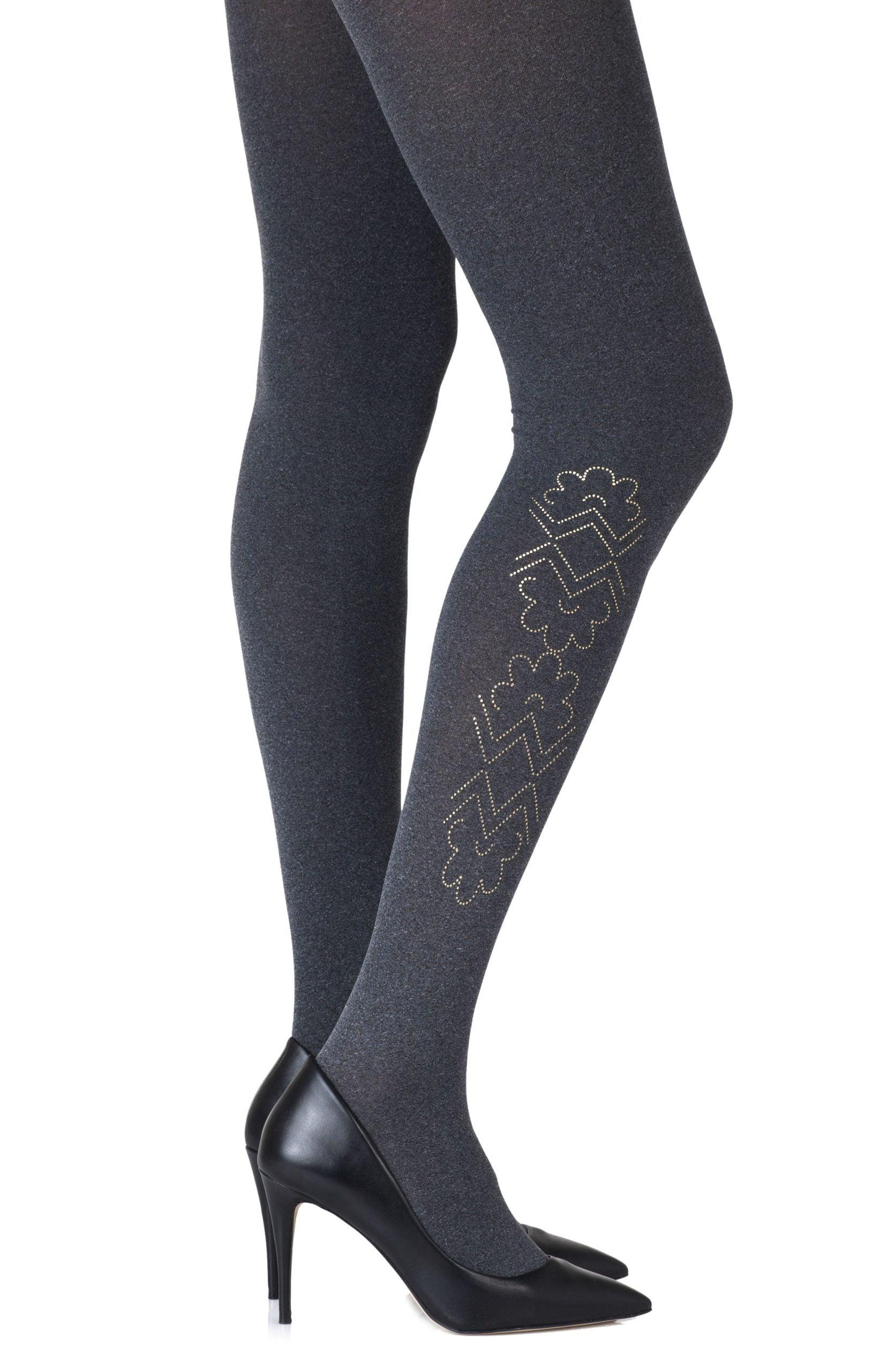 Zohara &quot;Caught In The Metal&quot; Heather Grey Print Tights - Sydney Rose Lingerie 