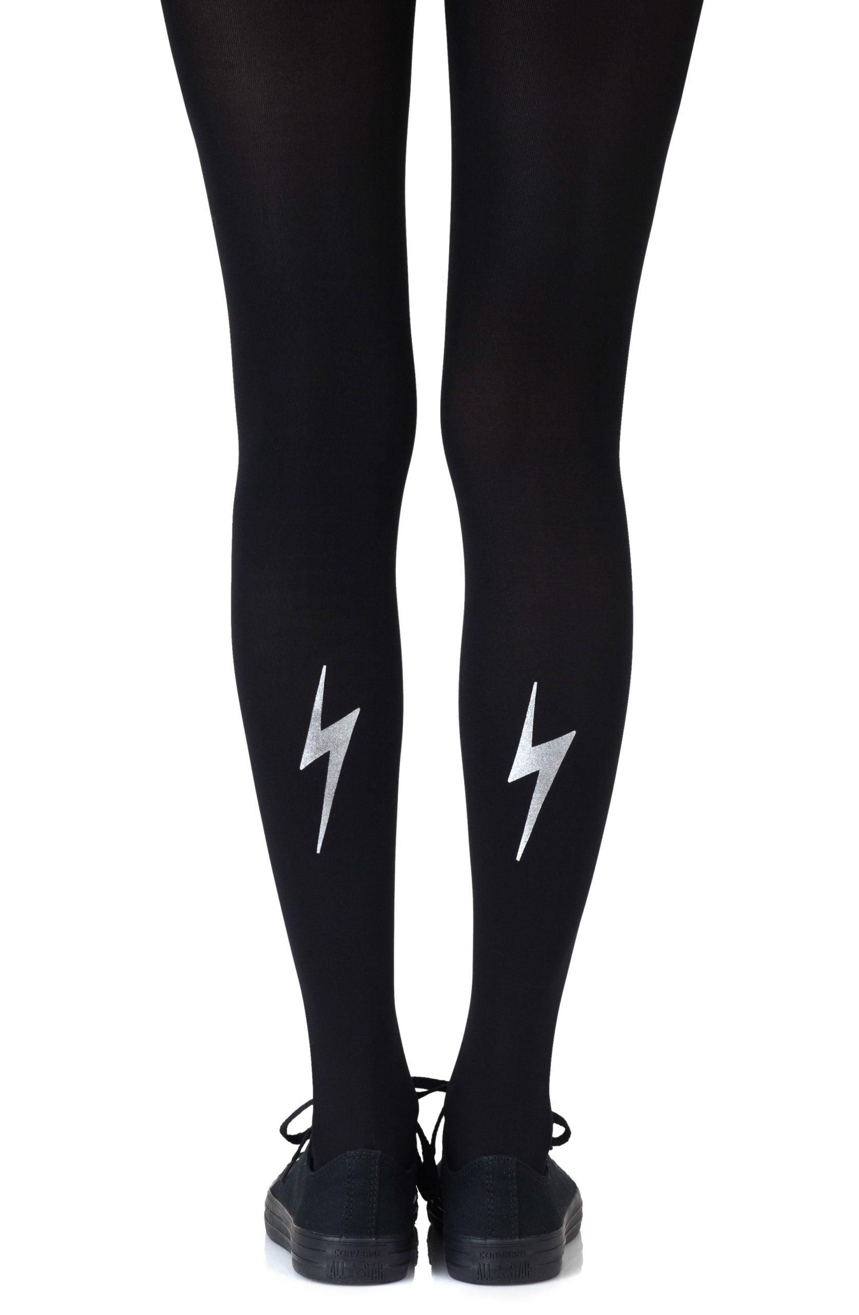 Zohara &quot;Electric Feel&quot; Silver Print Tights - Sydney Rose Lingerie 