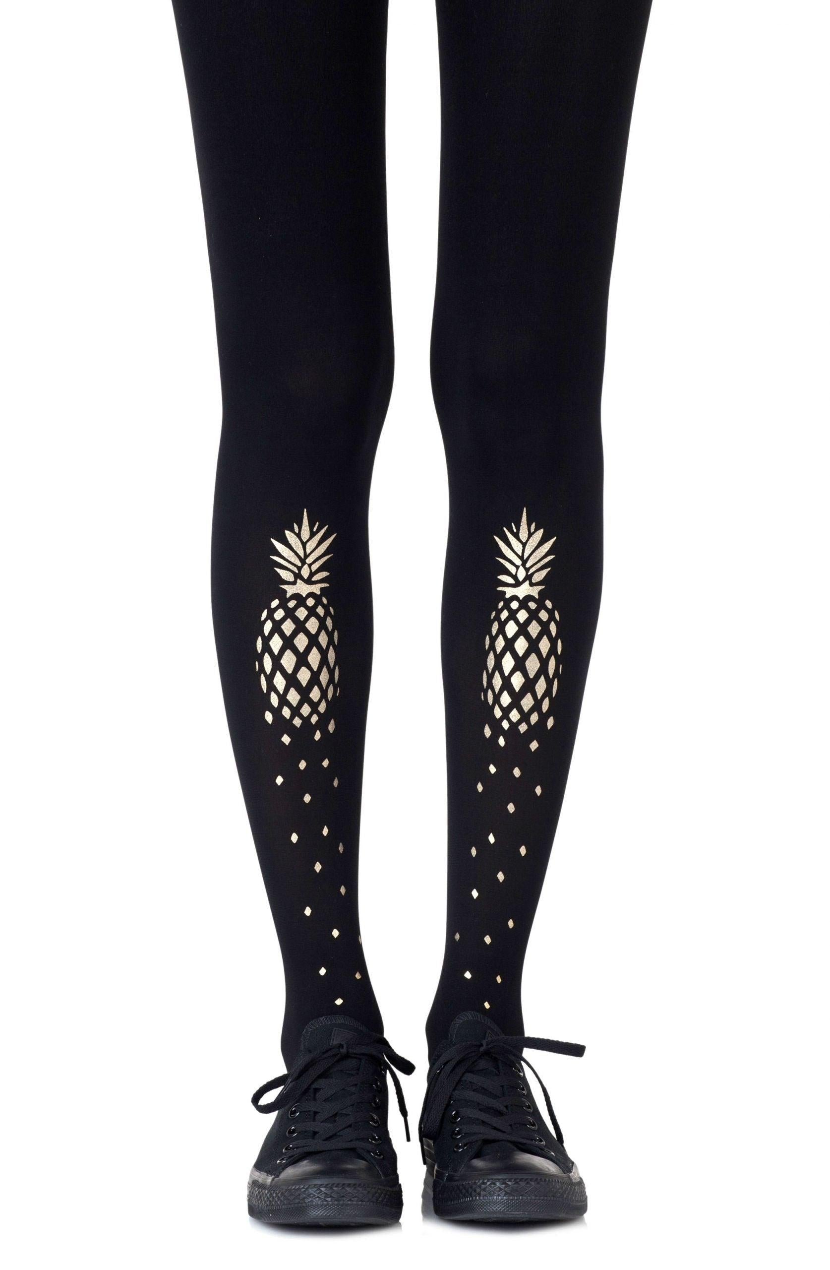Zohara &quot;If You Like Piña Coladas&quot; Gold Print Tights - Sydney Rose Lingerie 