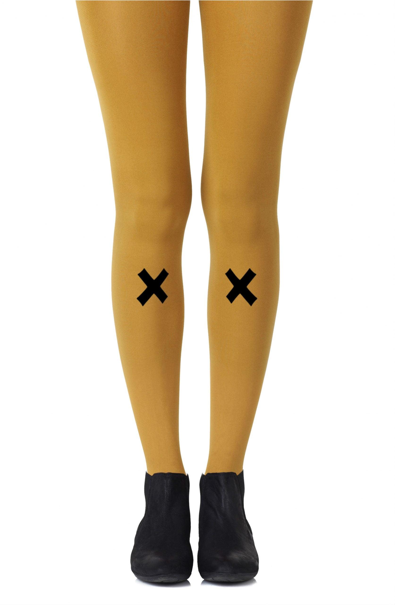 Zohara &quot;If You Like Piña Coladas&quot; Mustard Print Tights - Sydney Rose Lingerie 
