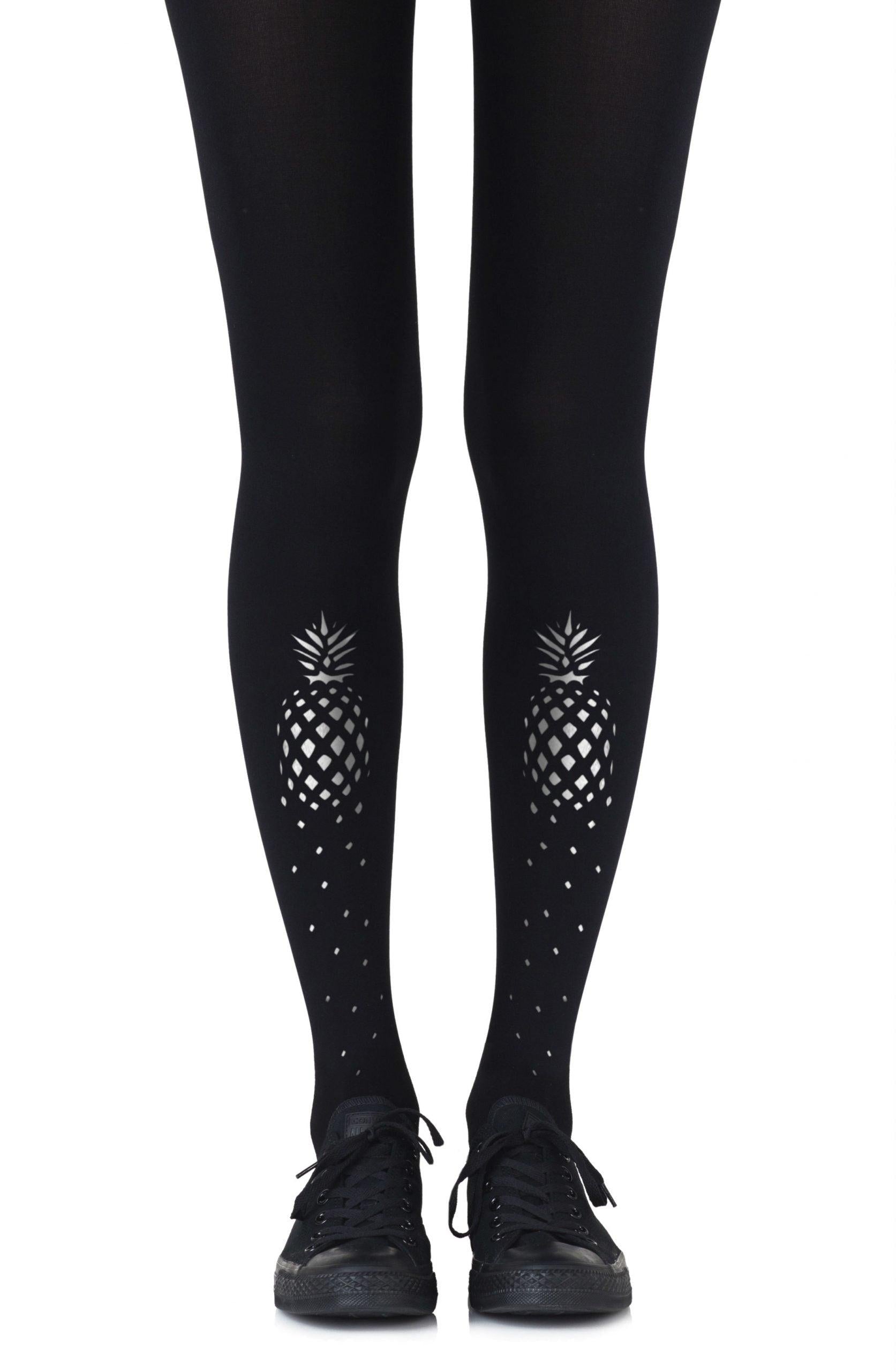 Zohara &quot;If You Like Piña Coladas&quot; Silver Print Tights - Sydney Rose Lingerie 
