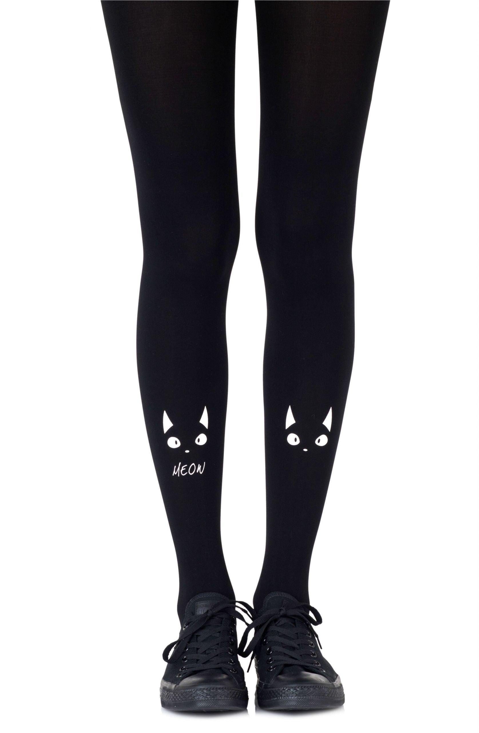 Zohara &quot;Nice Kitty&quot; White Print Tights - Sydney Rose Lingerie 