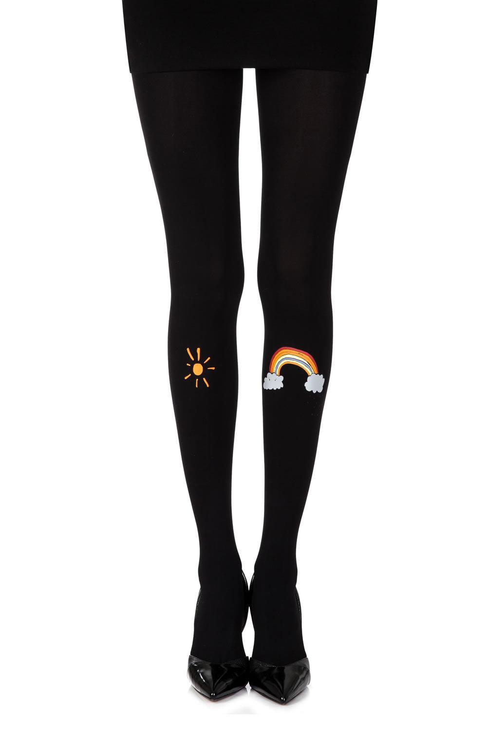 Zohara &quot;Over The Rainbow&quot; Black Print Tights - Sydney Rose Lingerie 