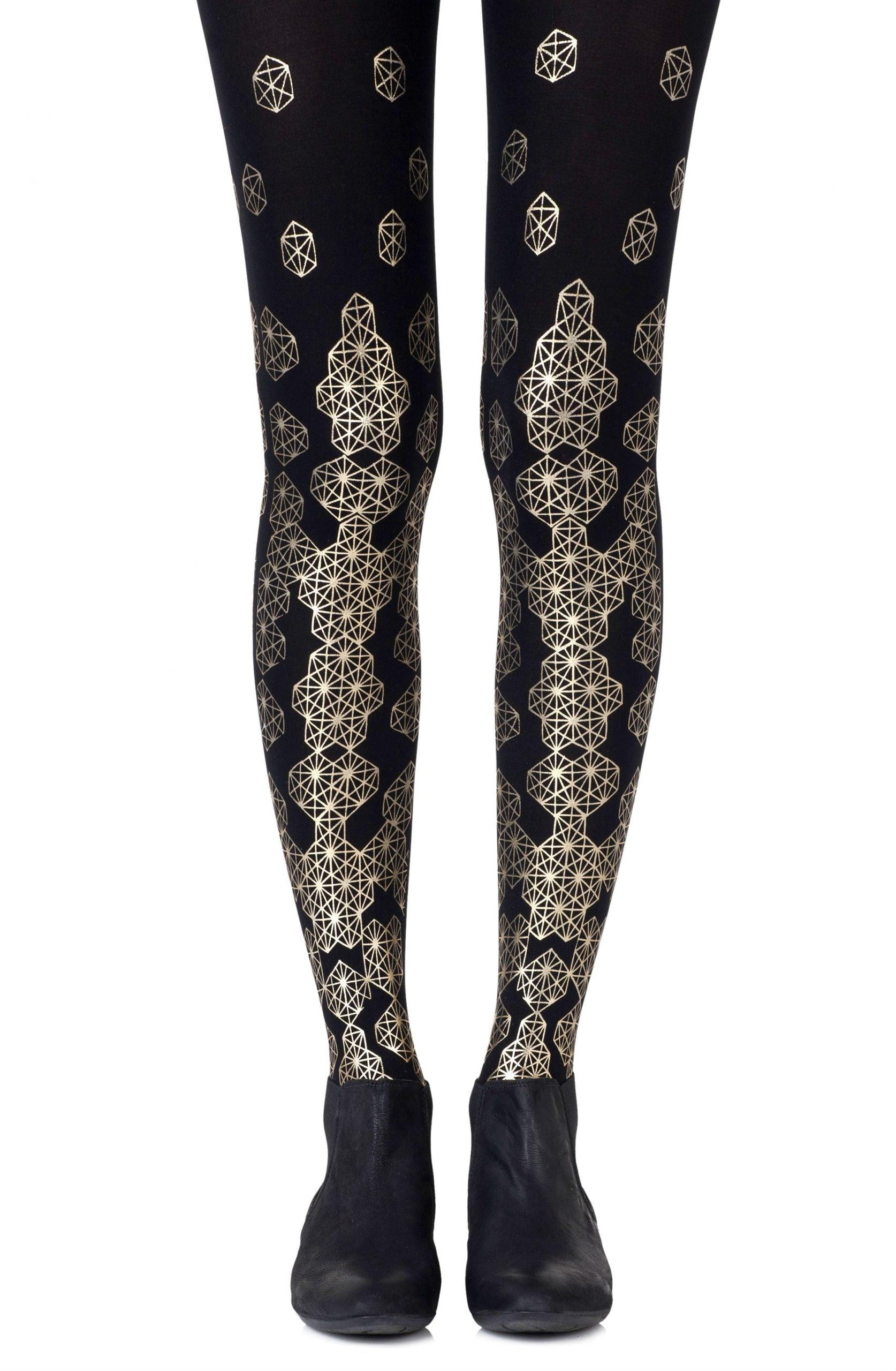 Zohara &quot;Queen Bee&quot; Gold Print Tights - Sydney Rose Lingerie 