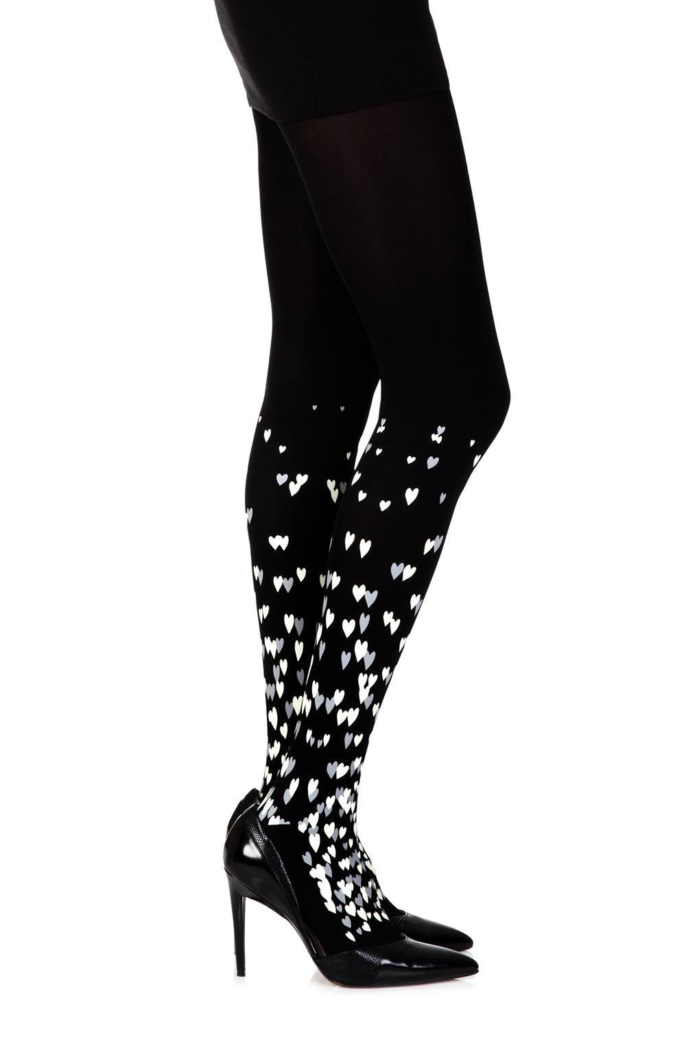 Zohara "Queen Of Hearts" Black Print Tights - Sydney Rose Lingerie 