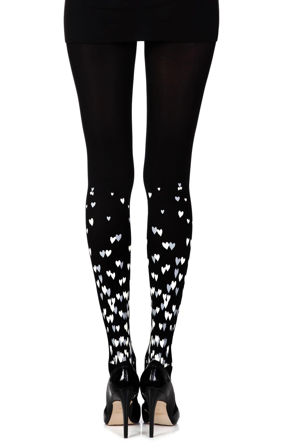 Zohara "Queen Of Hearts" Black Print Tights - Sydney Rose Lingerie 
