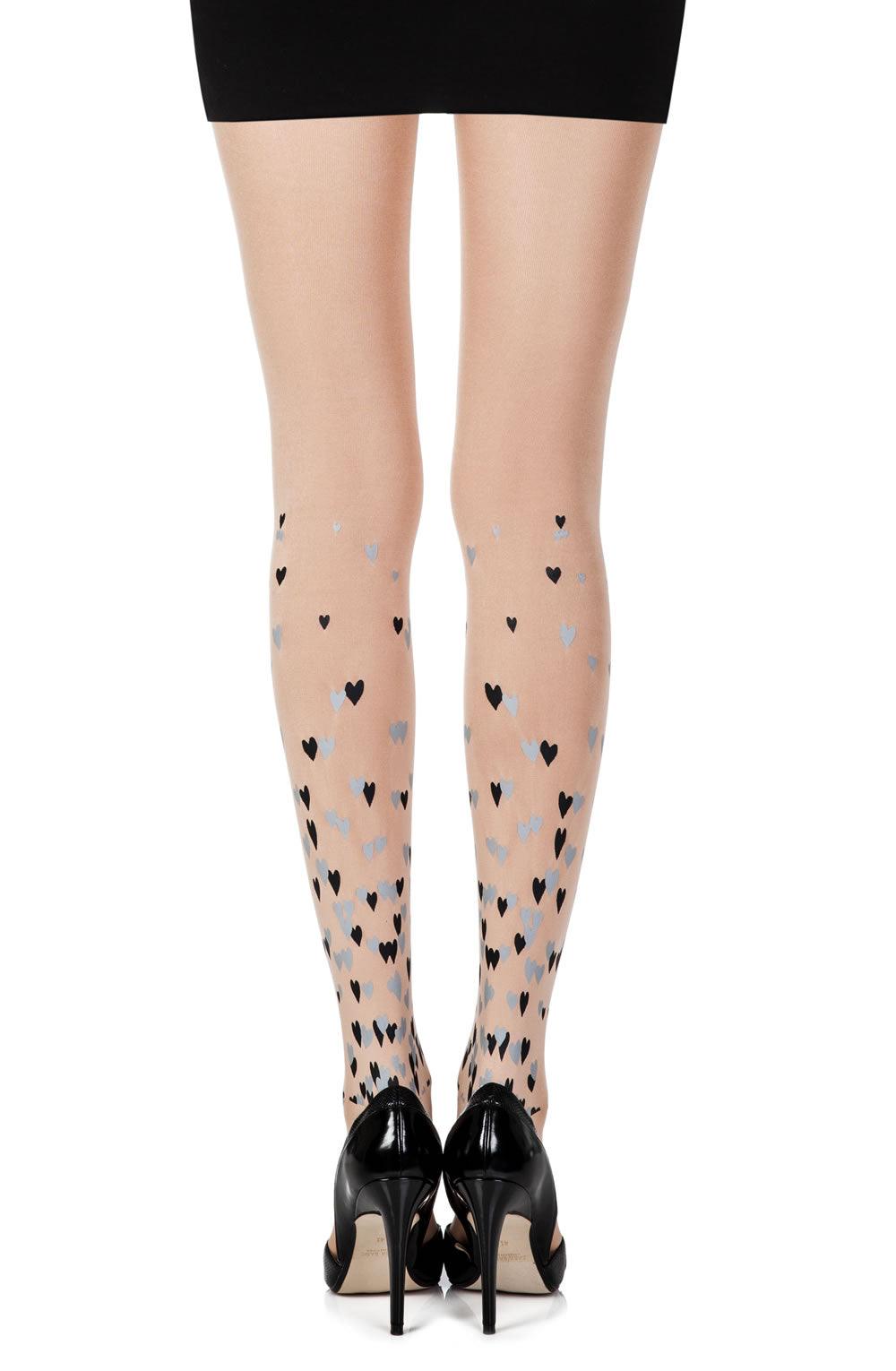 Zohara "Queen Of Hearts" Powder Print Tights - Sydney Rose Lingerie 