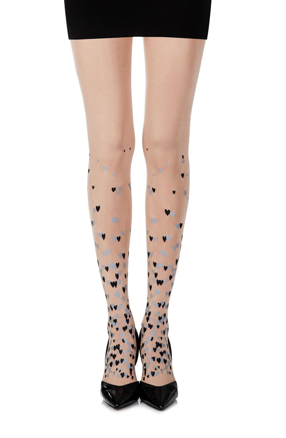 Zohara "Queen Of Hearts" Powder Print Tights - Sydney Rose Lingerie 