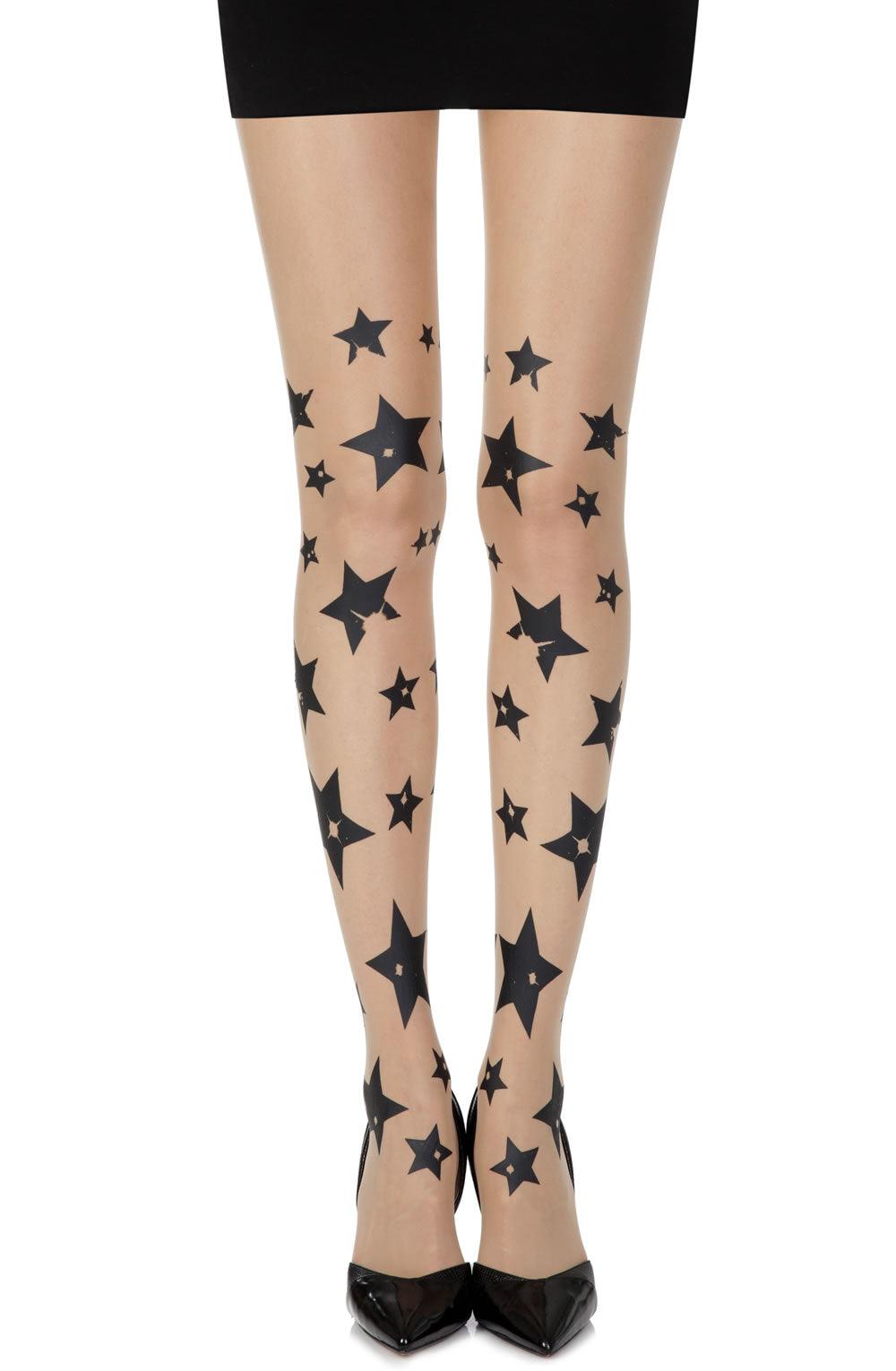 Zohara &quot;Shooting Stars&quot; Skin Sheer Print Tights - Sydney Rose Lingerie 